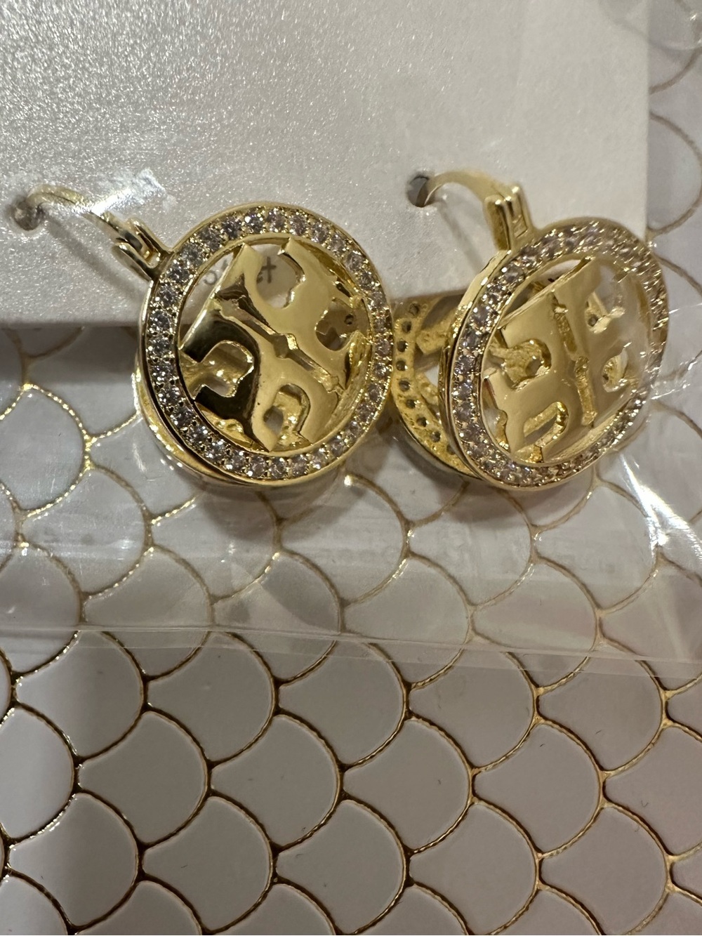 Tory Burch Gold Logo Crystal Circle Earrings